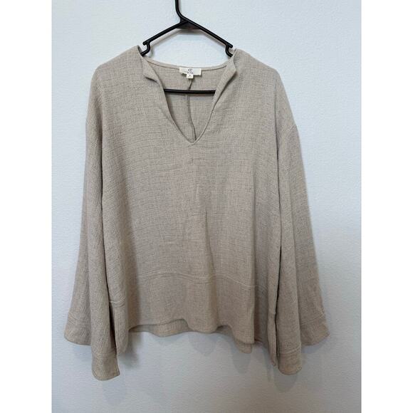 P. Cill Tan Linen Blend Long Sleeve Tunic Top Medium - Picture 1 of 8